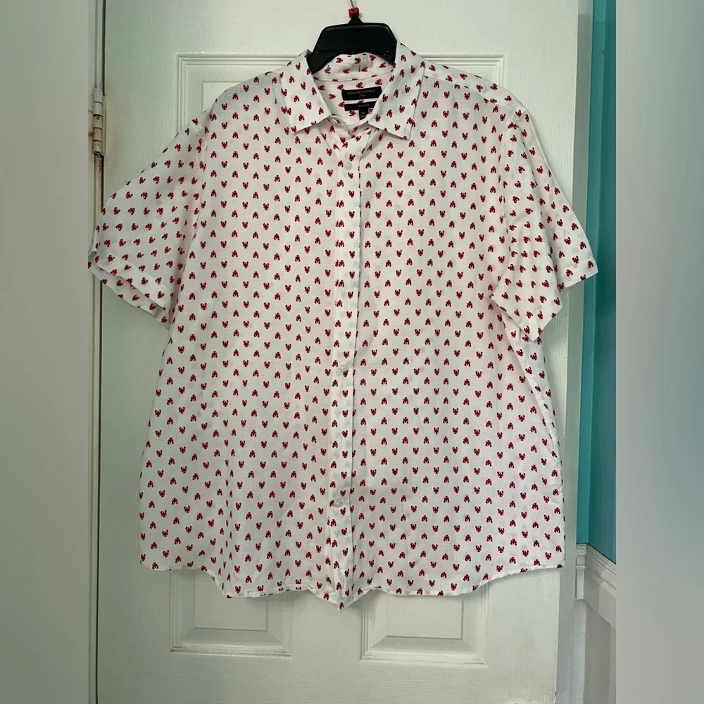 Banana Republic Factory Lobster Short‎ Sleeve Button Down Slim Fit Size XL